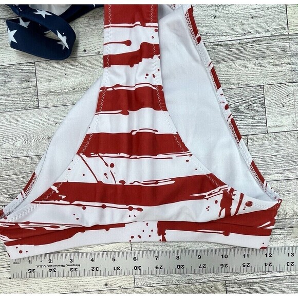 Blooming Jelly S 2pc Bikini Swimsuit Sporty Cut High Waisted American Flag NEW - Picture 8 of 13